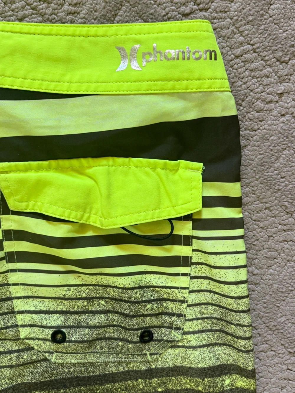 Hurley Men's Phantom Neon Yellow and Black Striped Boardshorts